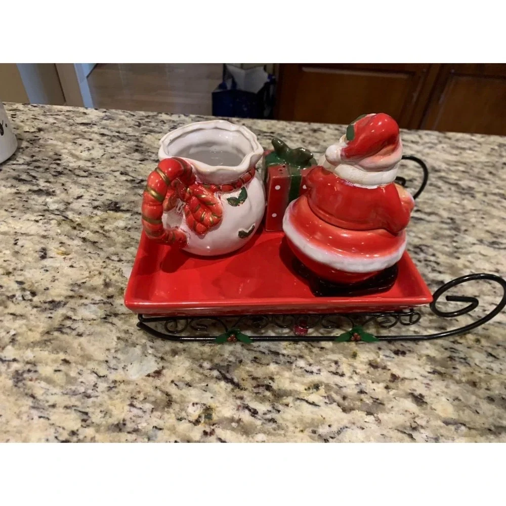 Christmas Sleigh hostess‎ set hand paint coffee or tea set red & green